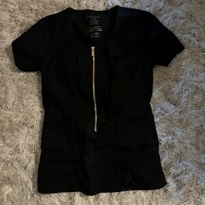 Jaanuu Women's Black Scrub Top with Gold Zipper